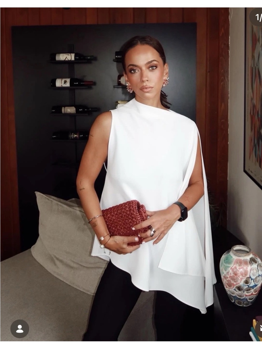 Zara White Asymmetric Cape-Sleeve Tunic